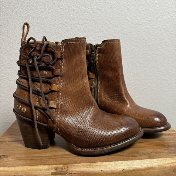 Bed Stu Blaire Cobbler Series Leather Back Lace Up Boots 6.5 Rust Brown Textured - Picture 1 of 12